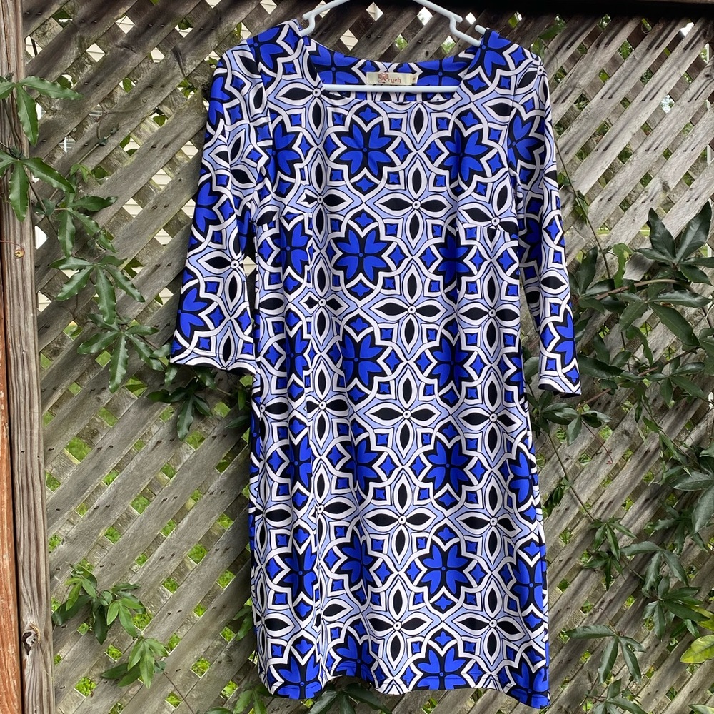 Blue Floral Long Sleeve Dress